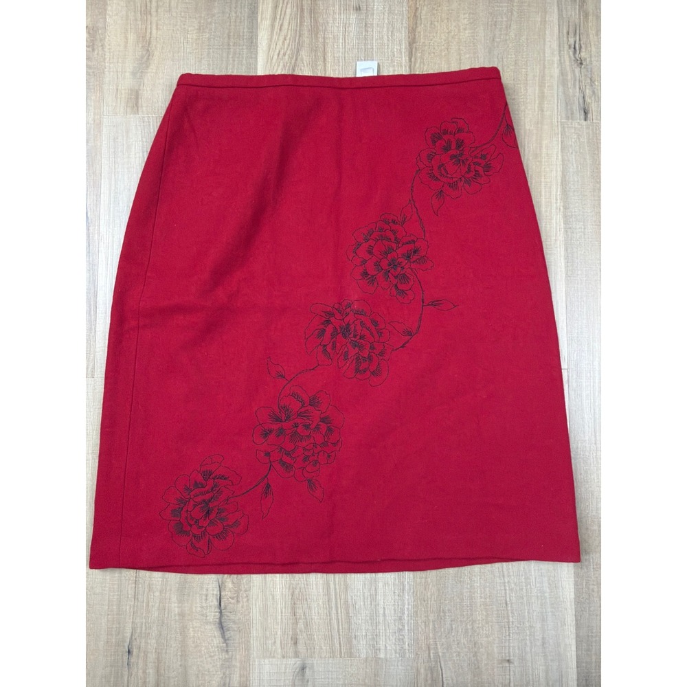 Vintage Ann Taylor LOFT Petites Red Wool Blend Floral Embroidered Skirt 8P